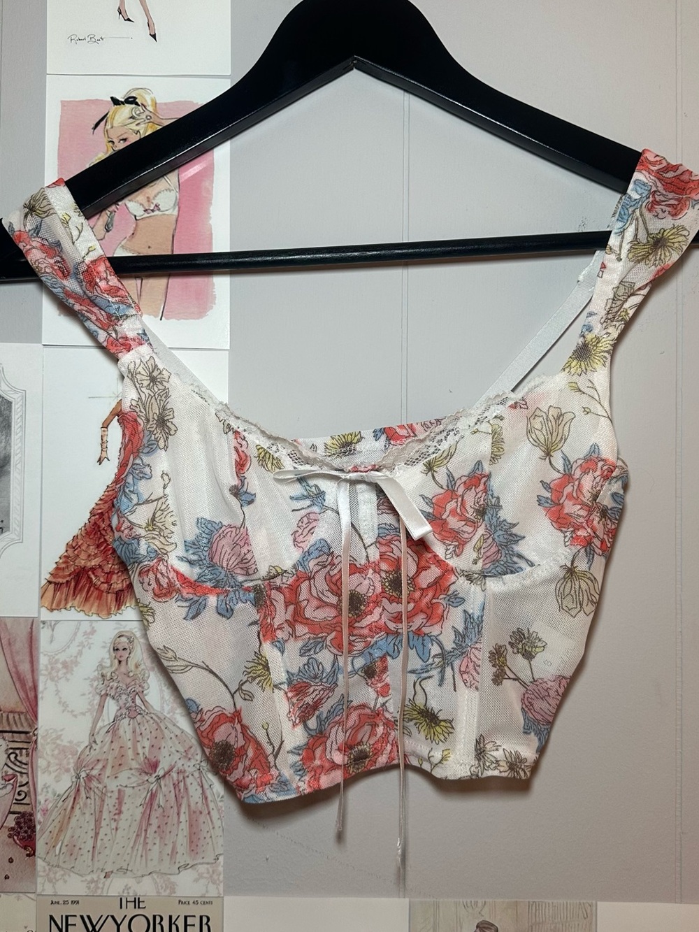 Floral Coral Teal Lace Bow Corset Size XS Coquette